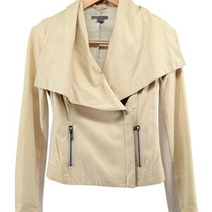 Vince Leather Jacket Womens Draped Front Asymmetrical Ivory/Cream  Sz S